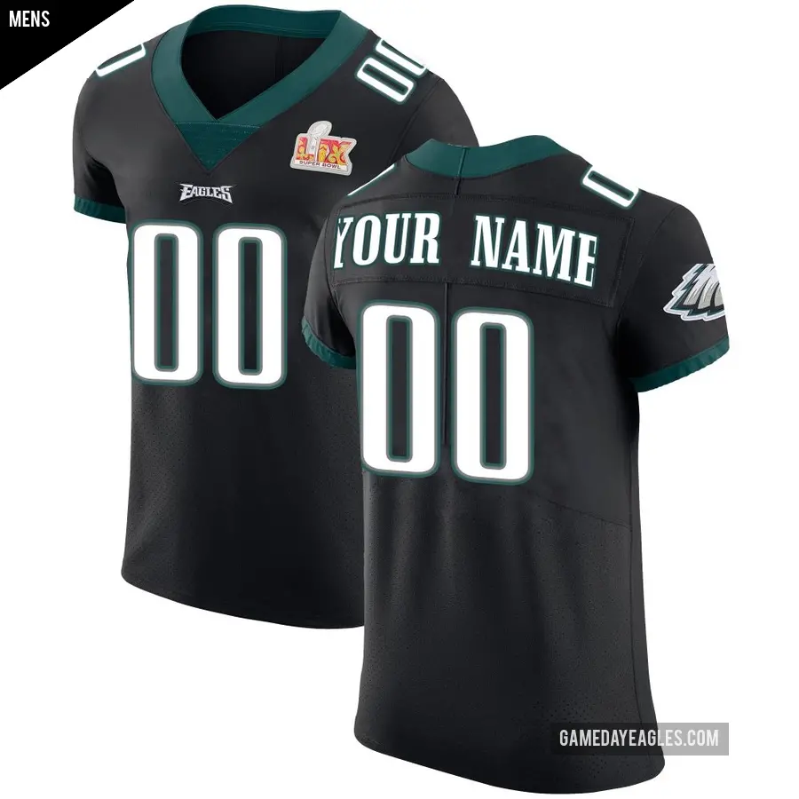 Men's Philadelphia Eagles ＃00 Custom Black Elite Alternate Vapor Untouchable Super Bowl LIX Jersey