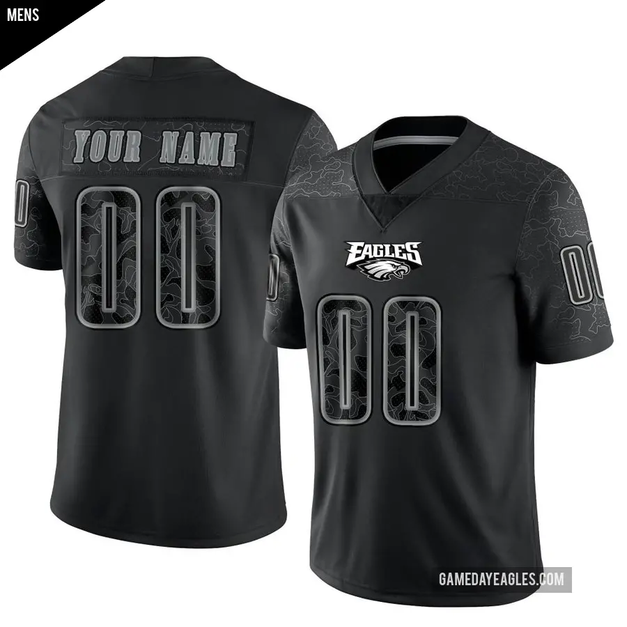 Men's Philadelphia Eagles ＃00 Custom Black Limited Reflective Jersey