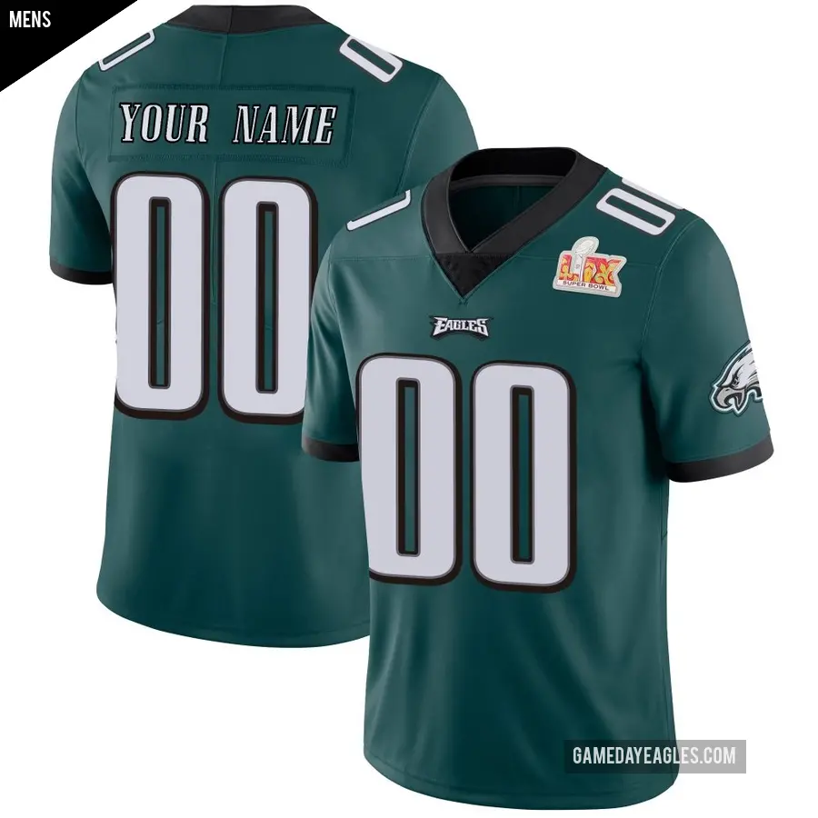 Men's Philadelphia Eagles ＃00 Custom Green Limited Midnight Team Color Vapor Untouchable Super Bowl LIX Jersey