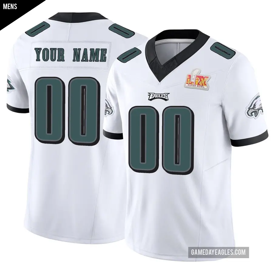 Men's Philadelphia Eagles ＃00 Custom White Limited Vapor F.U.S.E. Super Bowl LIX Jersey