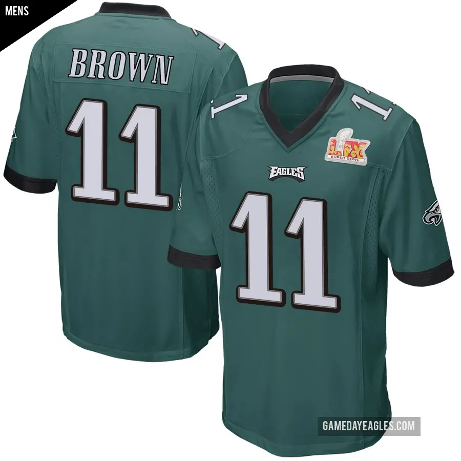 Men's Philadelphia Eagles ＃11 A.J. Brown Green Game Team Color Super Bowl LIX Jersey
