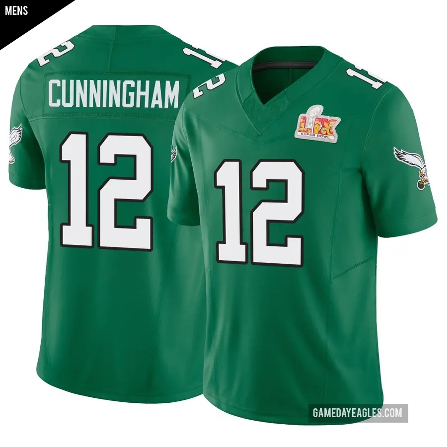 Men's Philadelphia Eagles ＃12 Randall Cunningham Green Limited Kelly Alternate Vapor F.U.S.E. Super Bowl LIX Jersey