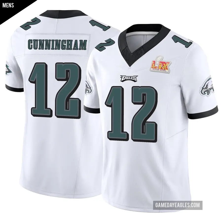 Men's Philadelphia Eagles ＃12 Randall Cunningham White Limited Vapor F.U.S.E. Super Bowl LIX Jersey