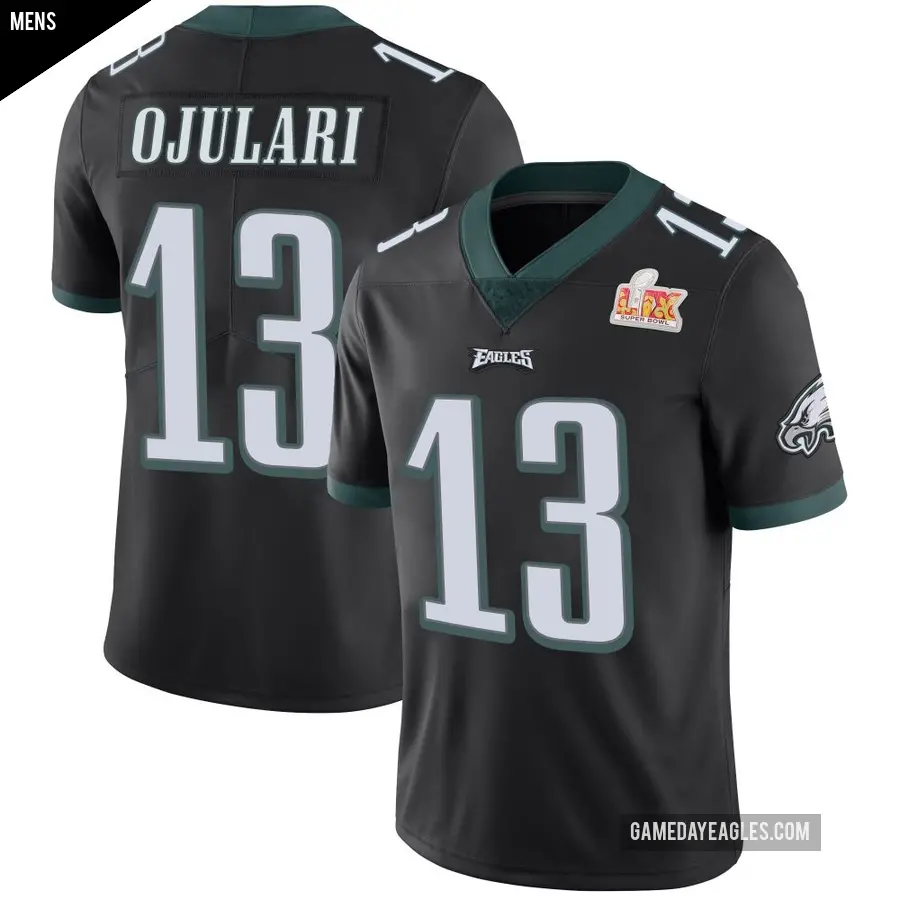 Men's Philadelphia Eagles ＃13 Azeez Ojulari Black Limited Alternate Vapor Untouchable Super Bowl LIX Jersey