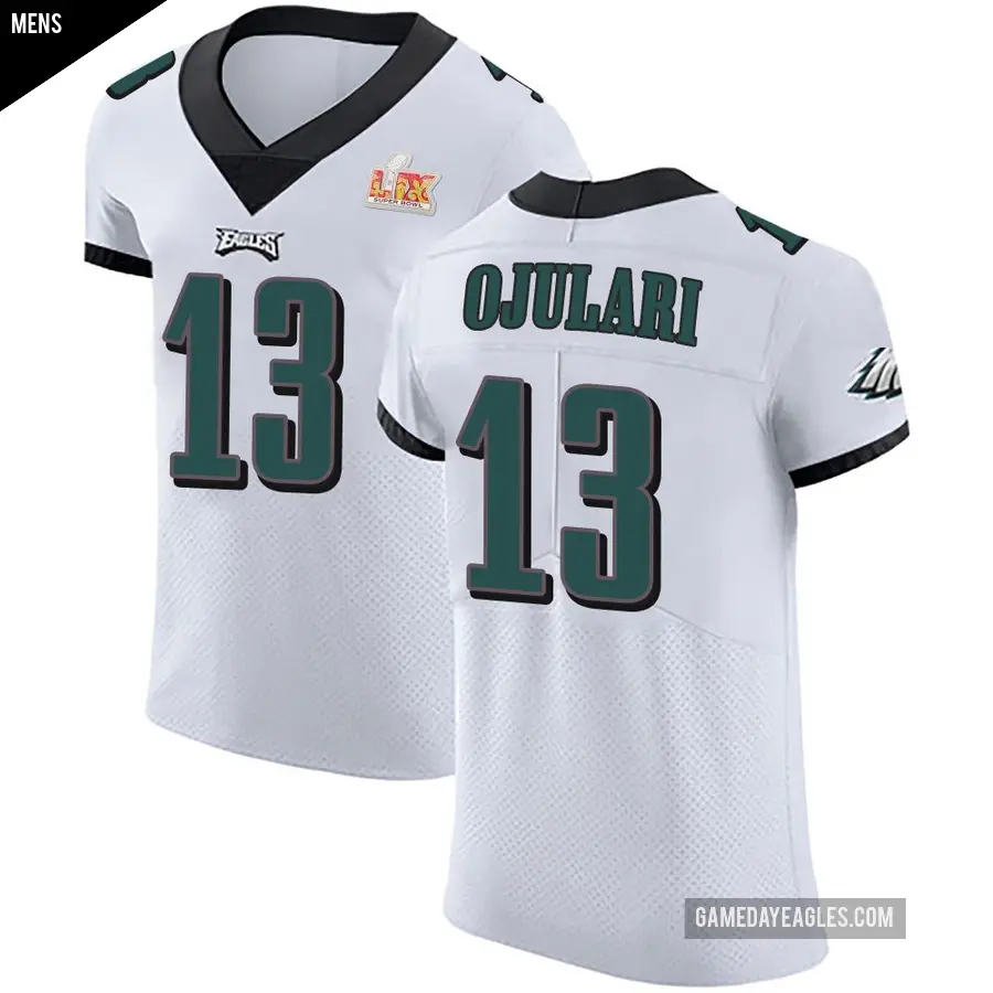 Men's Philadelphia Eagles ＃13 Azeez Ojulari White Elite Vapor Untouchable Super Bowl LIX Jersey