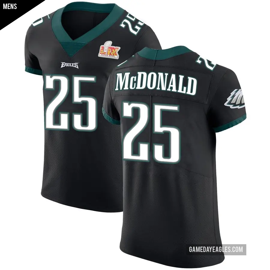 Men's Philadelphia Eagles ＃25 Tommy McDonald Black Elite Alternate Vapor Untouchable Super Bowl LIX Jersey