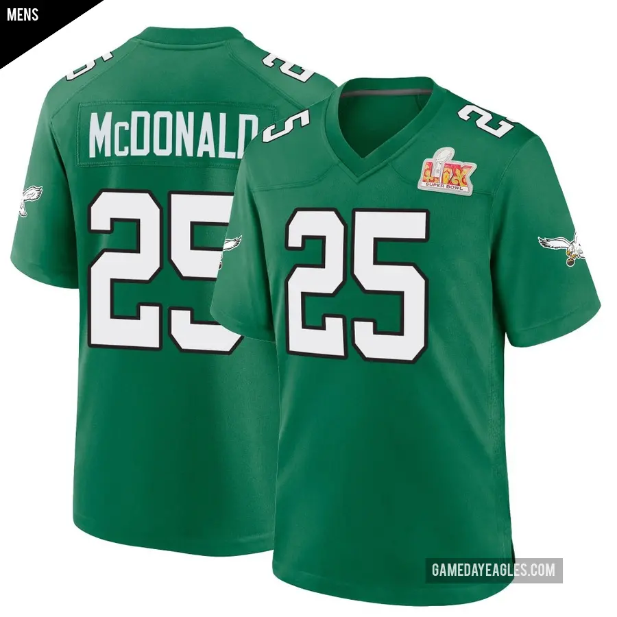 Men's Philadelphia Eagles ＃25 Tommy McDonald Green Game Kelly Alternate Super Bowl LIX Jersey