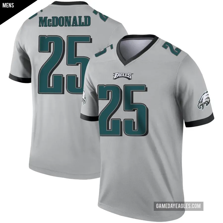 Men's Philadelphia Eagles ＃25 Tommy McDonald Legend Silver Inverted Jersey
