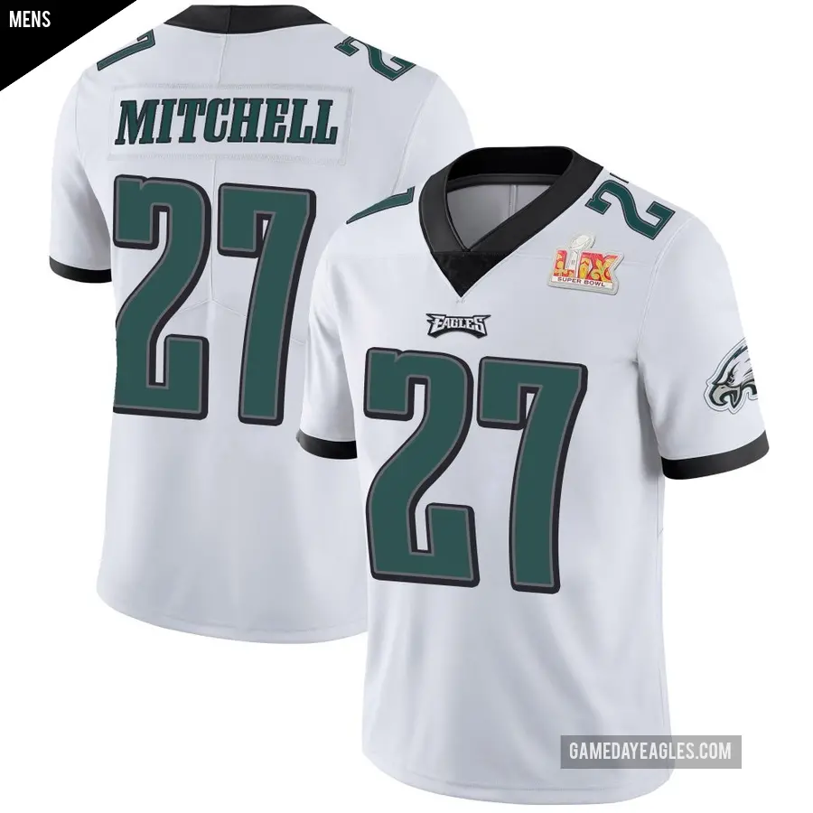 Men's Philadelphia Eagles ＃27 Quinyon Mitchell White Limited Vapor Untouchable Super Bowl LIX Jersey