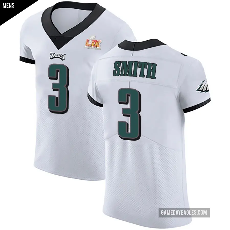 Men's Philadelphia Eagles ＃3 Nolan Smith Jr. White Elite Vapor Untouchable Super Bowl LIX Jersey
