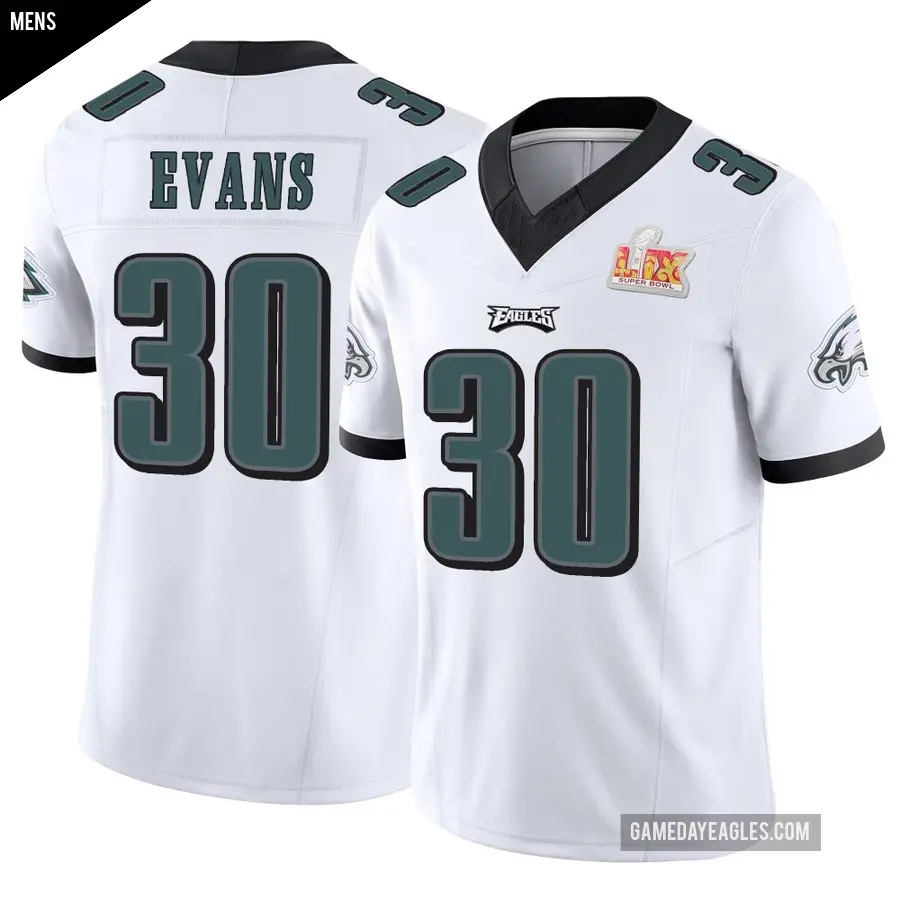 Men's Philadelphia Eagles ＃30 Justin Evans White Limited Vapor F.U.S.E. Super Bowl LIX Jersey
