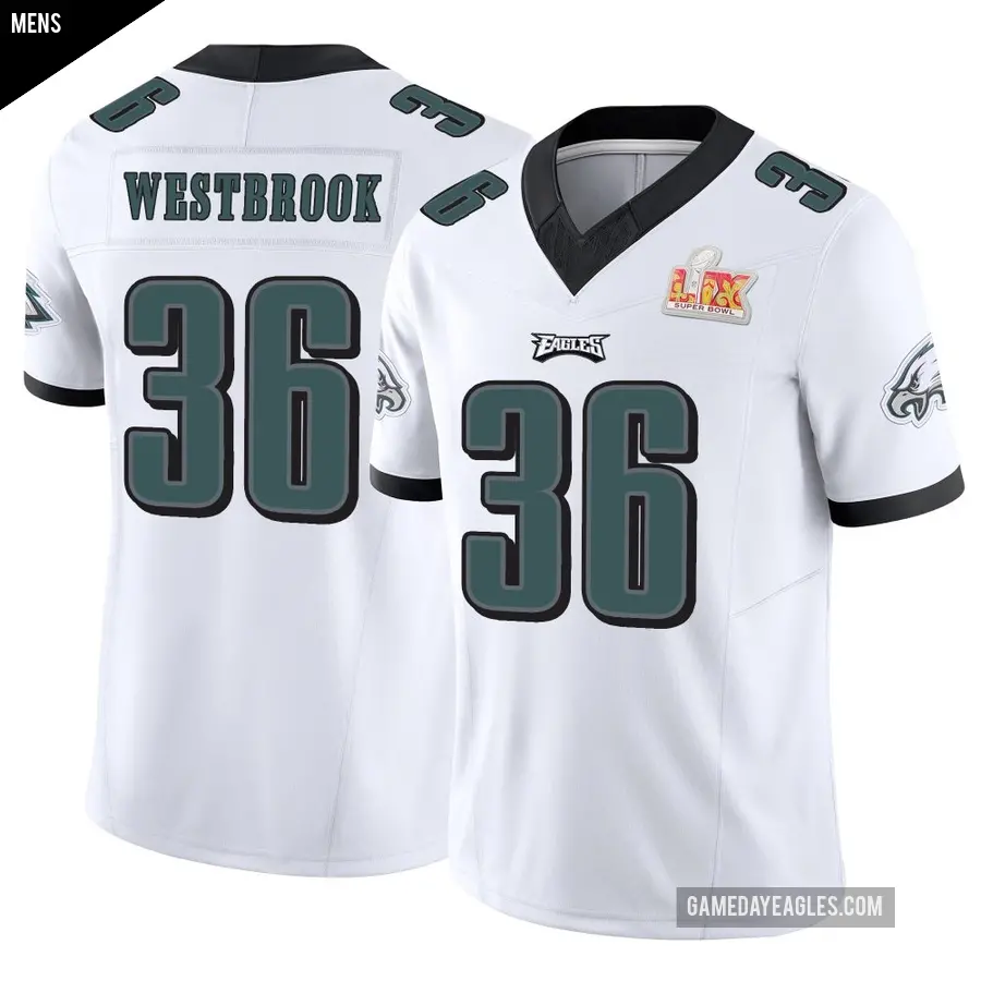 Men's Philadelphia Eagles ＃36 Brian Westbrook White Limited Vapor F.U.S.E. Super Bowl LIX Jersey
