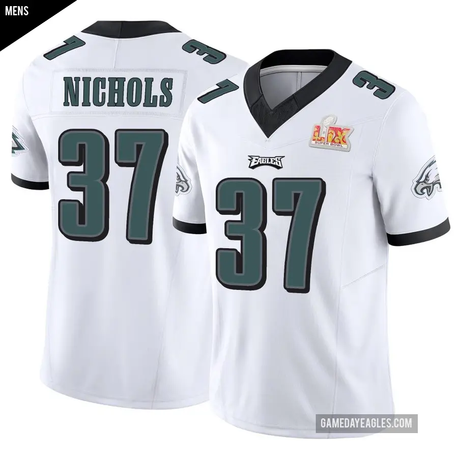 Men's Philadelphia Eagles ＃37 Lew Nichols White Limited Vapor F.U.S.E. Super Bowl LIX Jersey