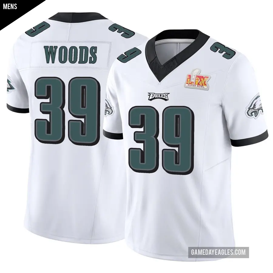 Men's Philadelphia Eagles ＃39 A.J. Woods White Limited Vapor F.U.S.E. Super Bowl LIX Jersey