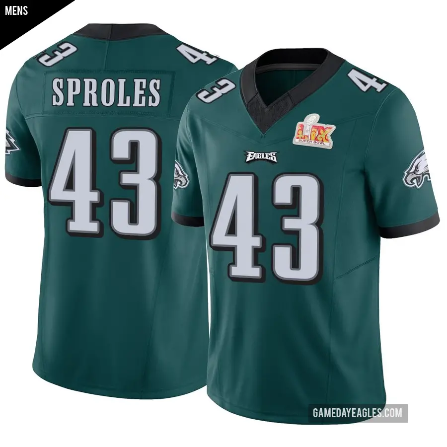 Men's Philadelphia Eagles ＃43 Darren Sproles Green Limited Vapor F.U.S.E. Super Bowl LIX Jersey