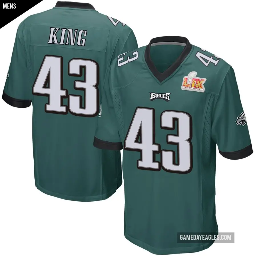 Men's Philadelphia Eagles ＃43 Johnny King Green Game Team Color Super Bowl LIX Jersey
