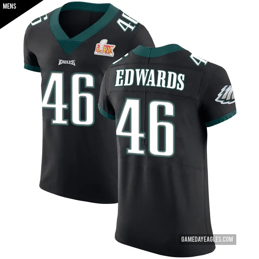 Men's Philadelphia Eagles ＃46 Herman Edwards Black Elite Alternate Vapor Untouchable Super Bowl LIX Jersey
