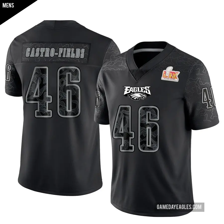 Men's Philadelphia Eagles ＃46 Tariq Castro-Fields Black Limited Reflective Super Bowl LIX Jersey