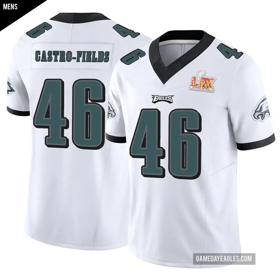 Men's Philadelphia Eagles ＃46 Tariq Castro-Fields White Limited Vapor F.U.S.E. Super Bowl LIX Jersey