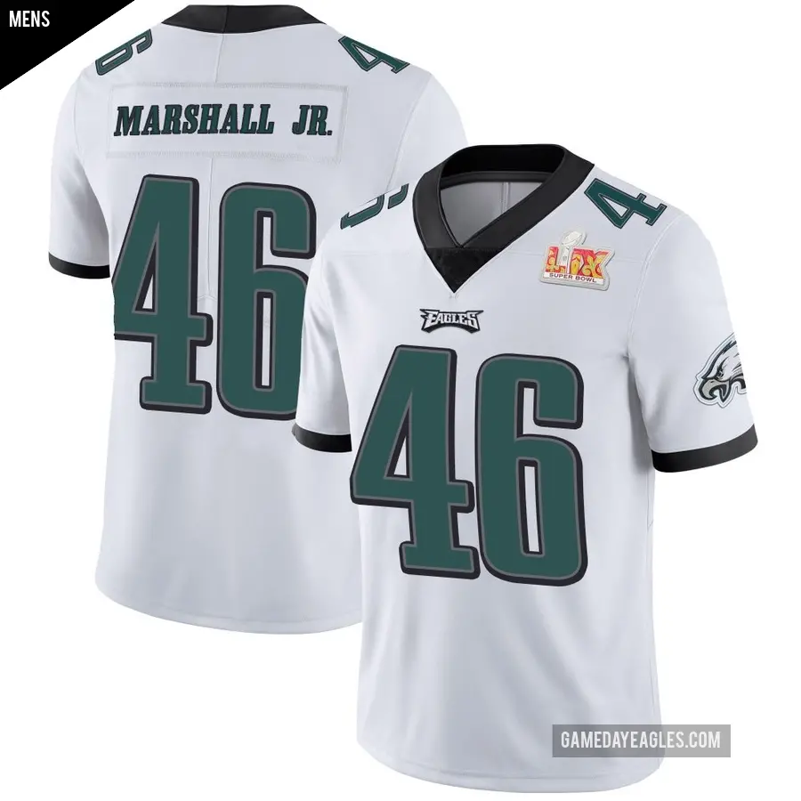 Men's Philadelphia Eagles ＃46 Terrace Marshall Jr. White Limited Vapor Untouchable Super Bowl LIX Jersey