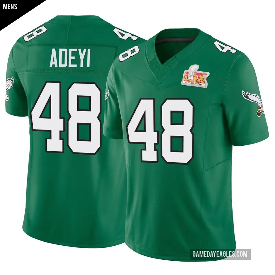 Men's Philadelphia Eagles ＃48 Ife Adeyi Green Limited Kelly Alternate Vapor F.U.S.E. Super Bowl LIX Jersey
