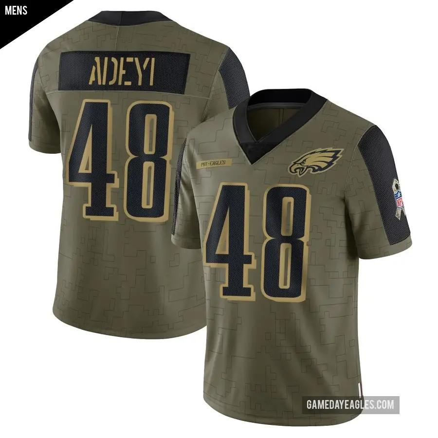 Men's Philadelphia Eagles ＃48 Ife Adeyi Olive Limited 2021 Salute To Service Jersey