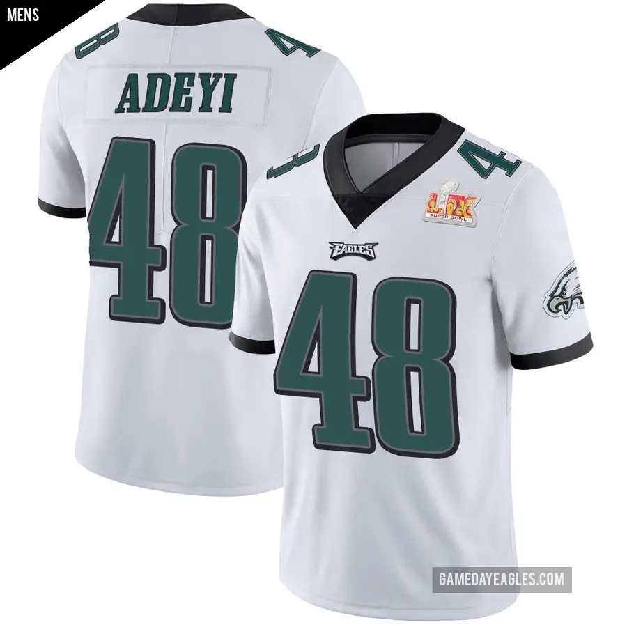 Men's Philadelphia Eagles ＃48 Ife Adeyi White Limited Vapor Untouchable Super Bowl LIX Jersey