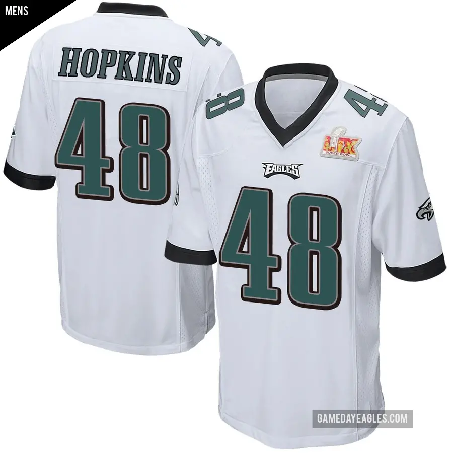 Men's Philadelphia Eagles ＃48 Wes Hopkins White Game Super Bowl LIX Jersey