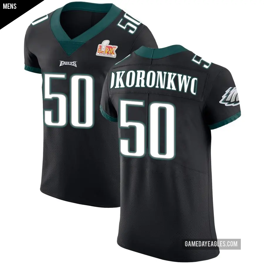 Men's Philadelphia Eagles ＃50 Ogbo Okoronkwo Black Elite Alternate Vapor Untouchable Super Bowl LIX Jersey