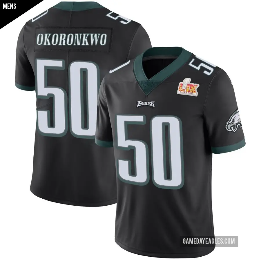 Men's Philadelphia Eagles ＃50 Ogbo Okoronkwo Black Limited Alternate Vapor Untouchable Super Bowl LIX Jersey