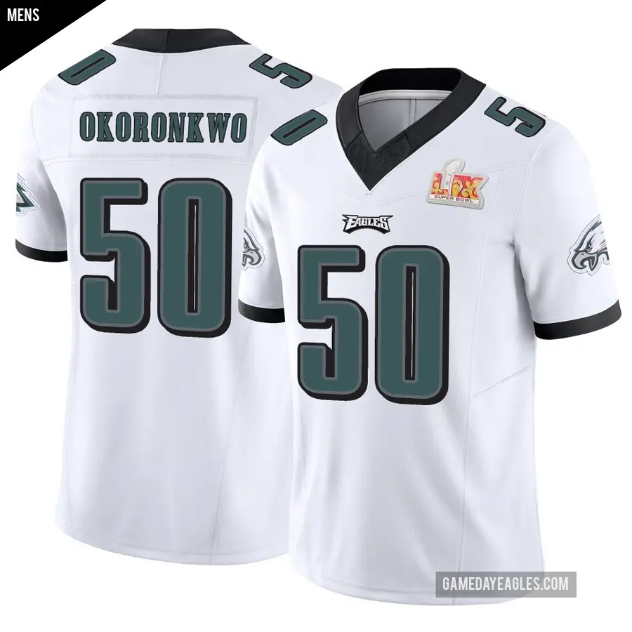 Men's Philadelphia Eagles ＃50 Ogbo Okoronkwo White Limited Vapor F.U.S.E. Super Bowl LIX Jersey