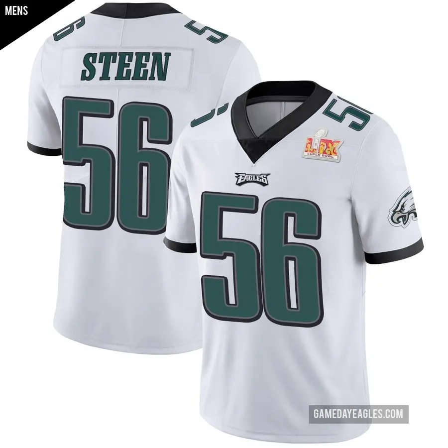 Men's Philadelphia Eagles ＃56 Tyler Steen White Limited Vapor Untouchable Super Bowl LIX Jersey