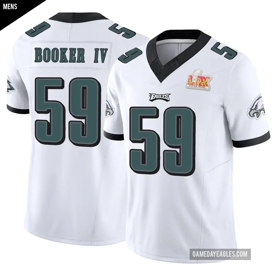Men's Philadelphia Eagles ＃59 Thomas Booker IV White Limited Vapor F.U.S.E. Super Bowl LIX Jersey