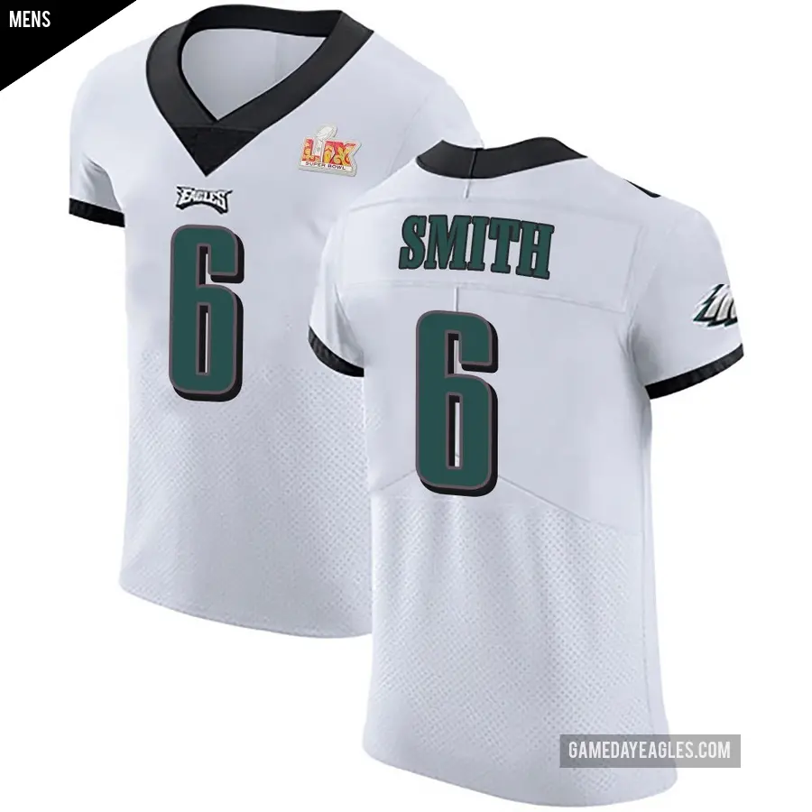 Men's Philadelphia Eagles ＃6 DeVonta Smith White Elite Vapor Untouchable Super Bowl LIX Jersey
