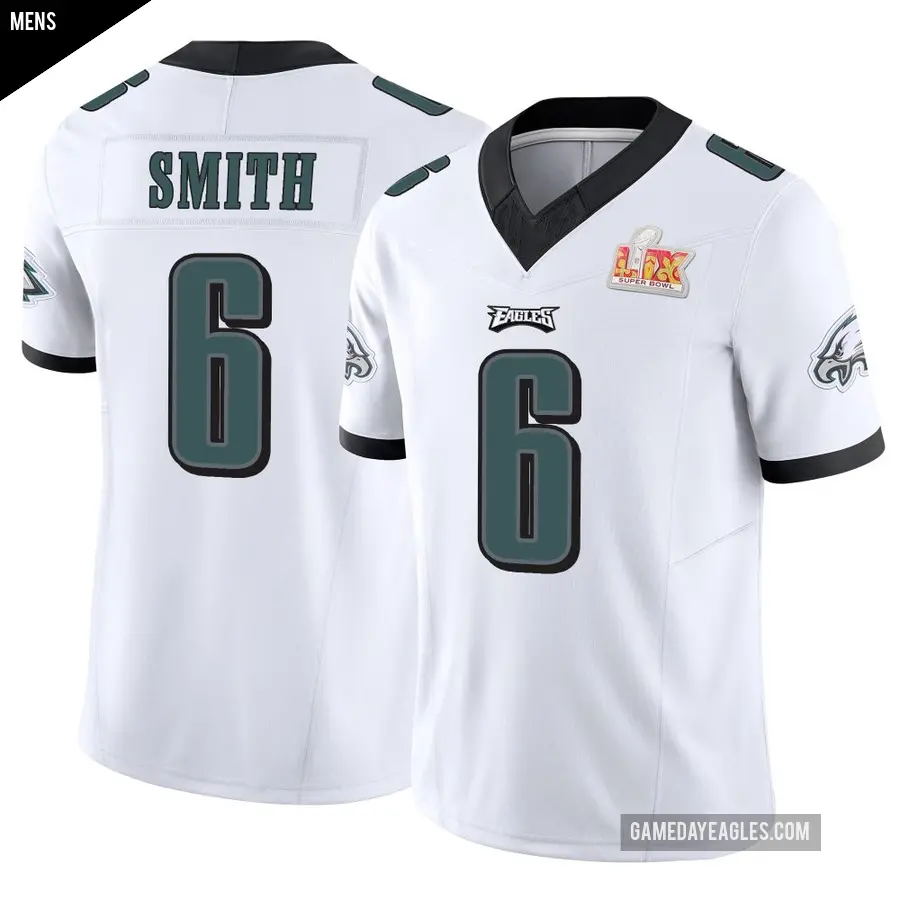 Men's Philadelphia Eagles ＃6 DeVonta Smith White Limited Vapor F.U.S.E. Super Bowl LIX Jersey