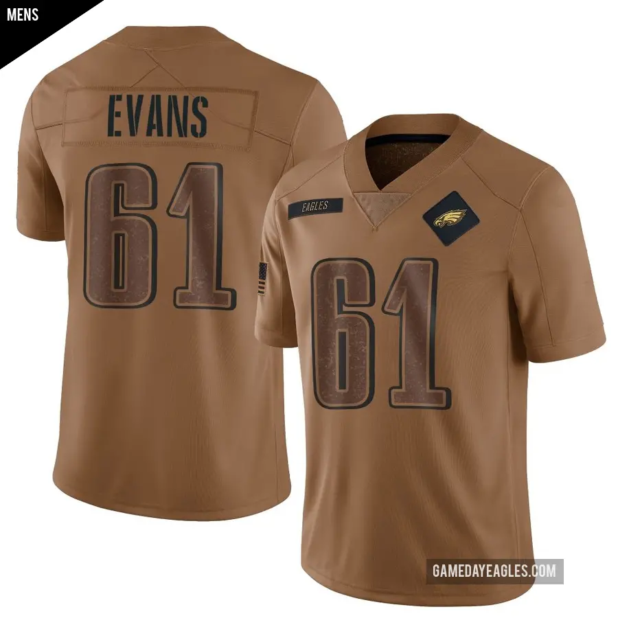 Men's Philadelphia Eagles ＃61 Joe Evans Brown Limited 2023 Salute To Service Jersey