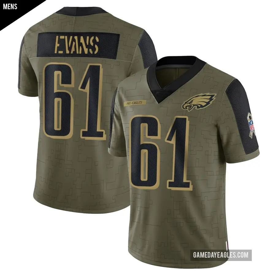 Men's Philadelphia Eagles ＃61 Joe Evans Olive Limited 2021 Salute To Service Jersey