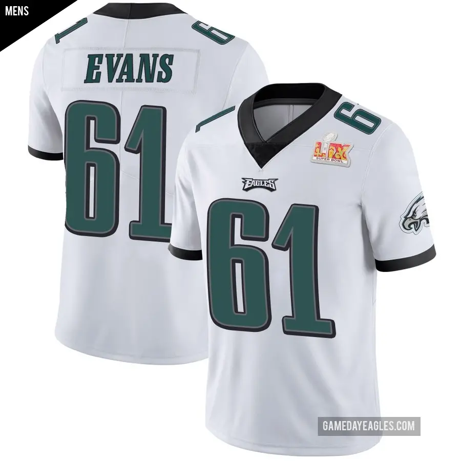 Men's Philadelphia Eagles ＃61 Joe Evans White Limited Vapor Untouchable Super Bowl LIX Jersey