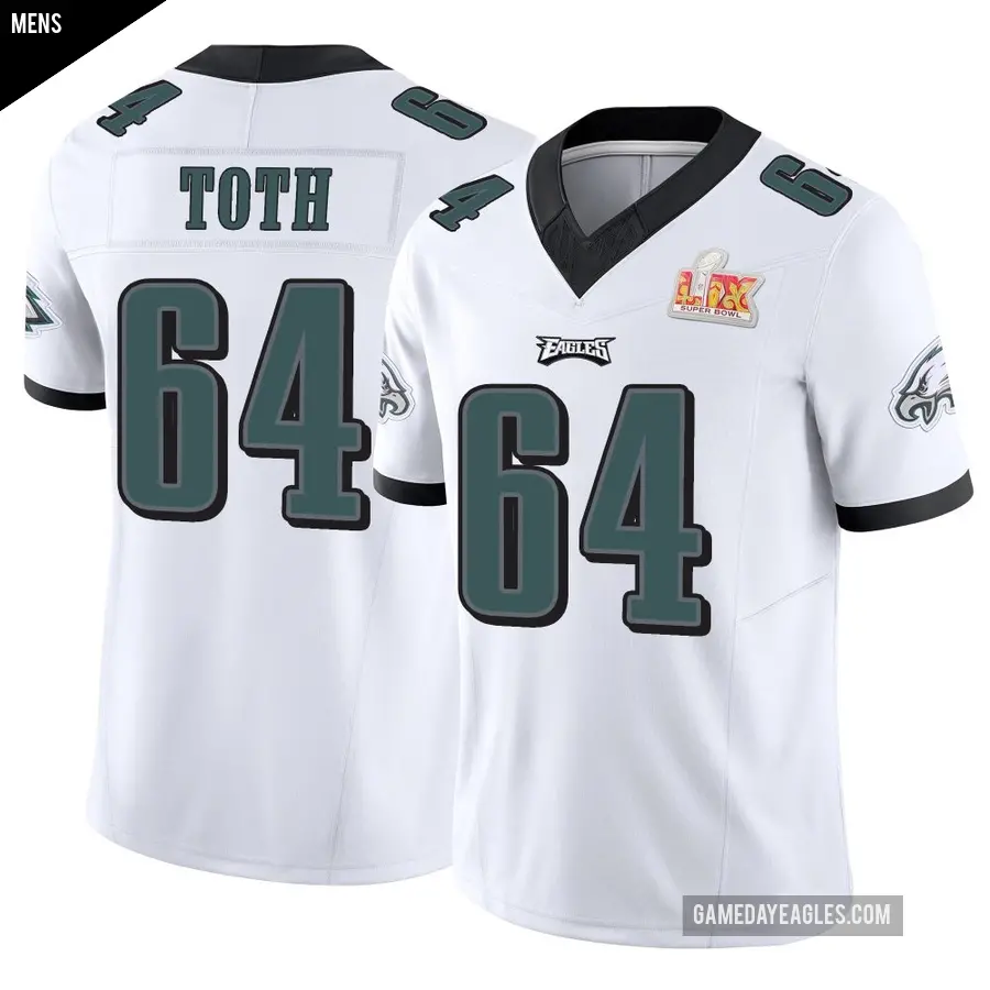 Men's Philadelphia Eagles ＃64 Brett Toth White Limited Vapor F.U.S.E. Super Bowl LIX Jersey