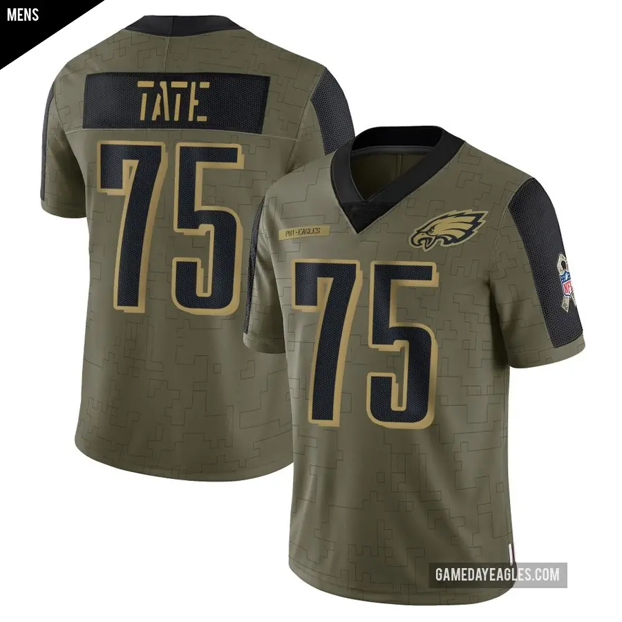 Men's Philadelphia Eagles ＃75 Marcus Tate Olive Limited 2021 Salute To Service Jersey