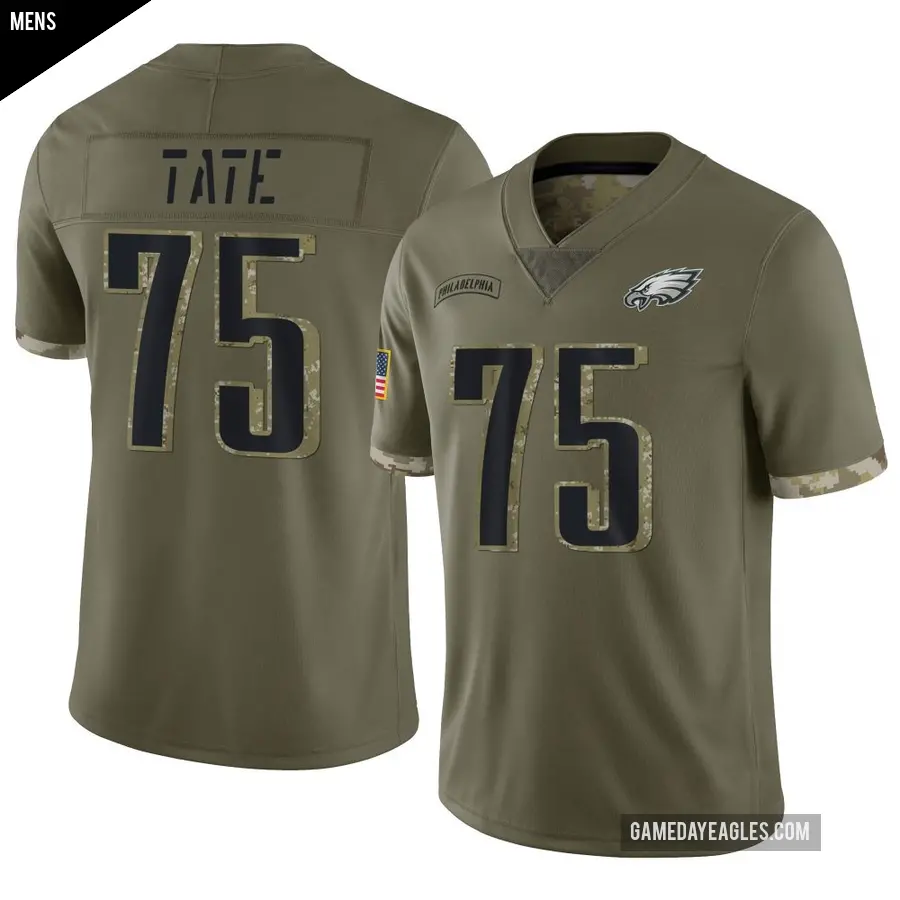 Men's Philadelphia Eagles ＃75 Marcus Tate Olive Limited 2022 Salute To Service Jersey