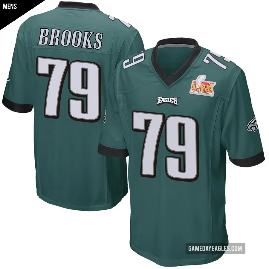 Men's Philadelphia Eagles ＃79 Brandon Brooks Green Game Team Color Super Bowl LIX Jersey
