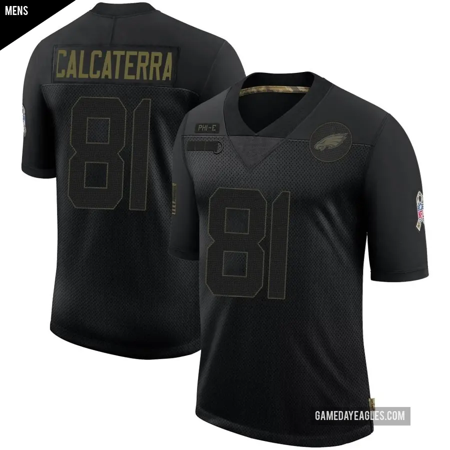 Men's Philadelphia Eagles ＃81 Grant Calcaterra Black Limited 2020 Salute To Service Jersey