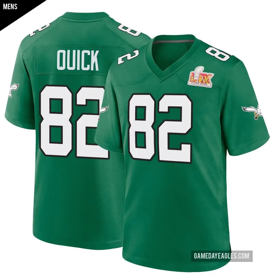 Men's Philadelphia Eagles ＃82 Mike Quick Green Game Kelly Alternate Super Bowl LIX Jersey