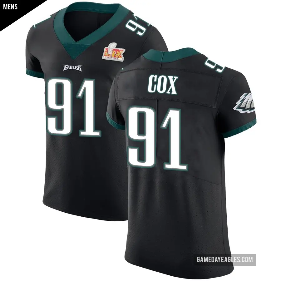 Men's Philadelphia Eagles ＃91 Fletcher Cox Black Elite Alternate Vapor Untouchable Super Bowl LIX Jersey
