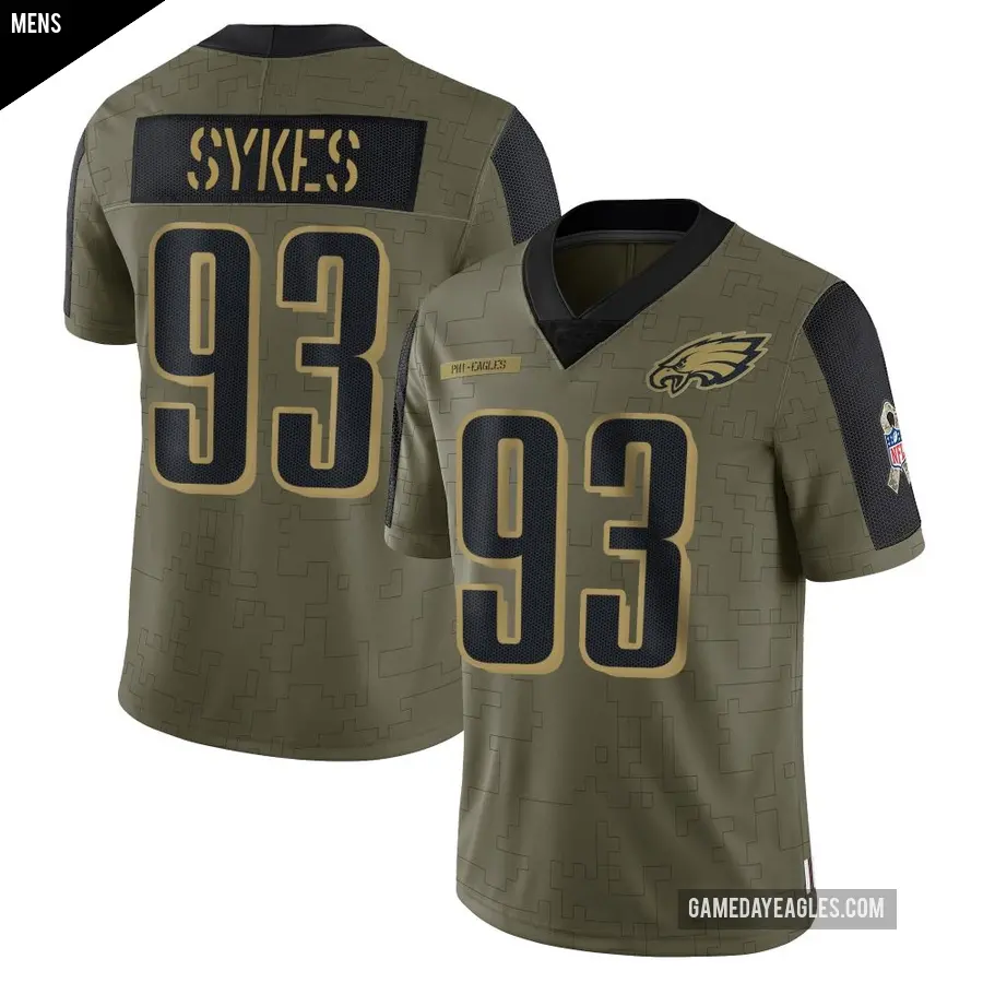 Men's Philadelphia Eagles ＃93 Jacob Sykes Olive Limited 2021 Salute To Service Jersey