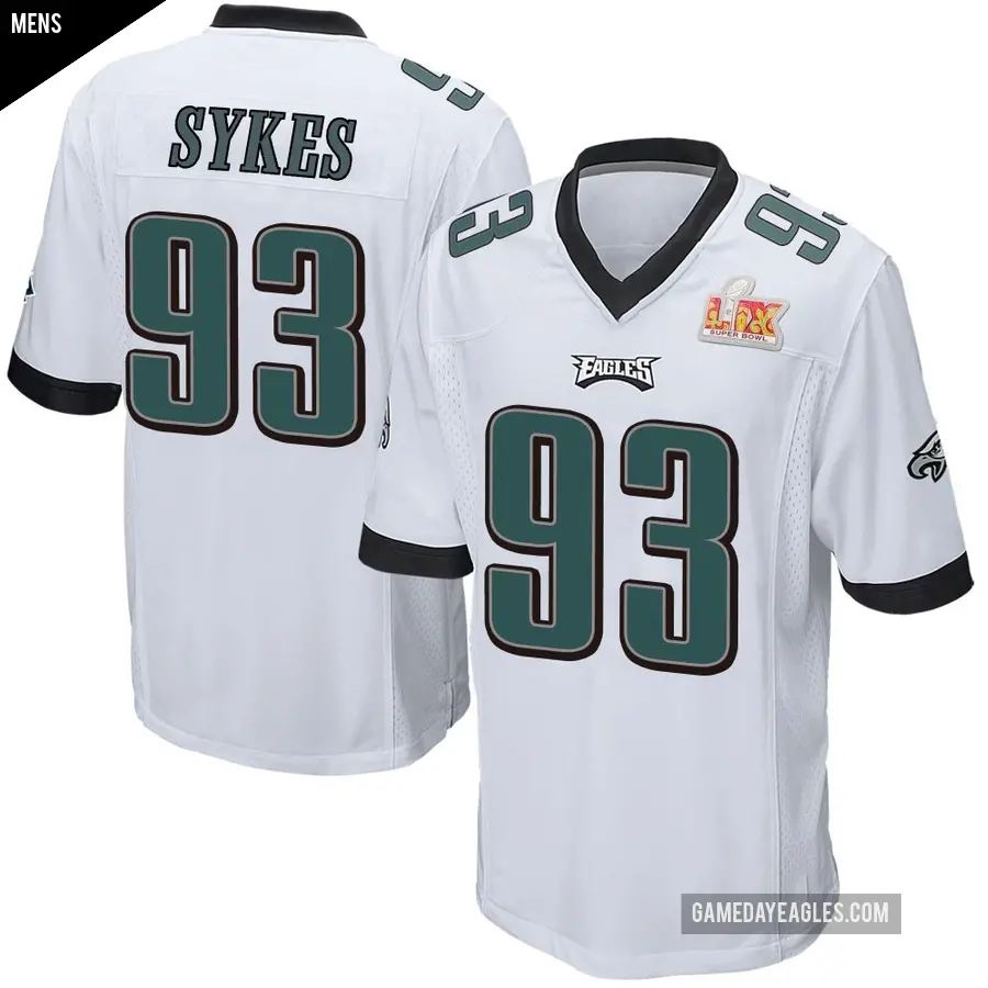 Men's Philadelphia Eagles ＃93 Jacob Sykes White Game Super Bowl LIX Jersey