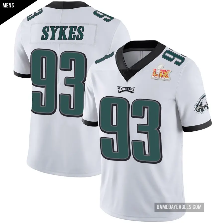 Men's Philadelphia Eagles ＃93 Jacob Sykes White Limited Vapor Untouchable Super Bowl LIX Jersey