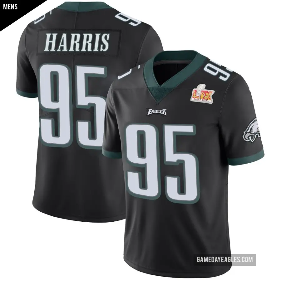 Men's Philadelphia Eagles ＃95 Charles Harris Black Limited Alternate Vapor Untouchable Super Bowl LIX Jersey
