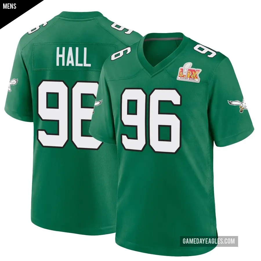 Men's Philadelphia Eagles ＃96 Gabe Hall Green Game Kelly Alternate Super Bowl LIX Jersey